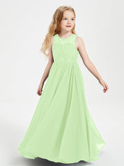 Robes Longues de Demoiselle d'Honneur Junior Haut en Dentelle Illusion Sauge