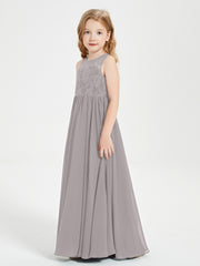 Robes Longues de Demoiselle d'Honneur Junior Haut en Dentelle Illusion Argent