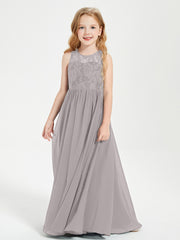 Robes Longues de Demoiselle d'Honneur Junior Haut en Dentelle Illusion Argent