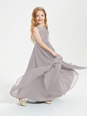 Robes Longues de Demoiselle d'Honneur Junior Haut en Dentelle Illusion Argent