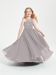 Robes Longues de Demoiselle d'Honneur Junior Haut en Dentelle Illusion Argent