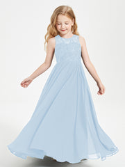 Robes Longues de Demoiselle d'Honneur Junior Haut en Dentelle Illusion Bleu Ciel