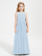 Robes Longues de Demoiselle d'Honneur Junior Haut en Dentelle Illusion Bleu Ciel