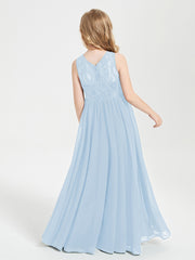 Robes Longues de Demoiselle d'Honneur Junior Haut en Dentelle Illusion Bleu Ciel