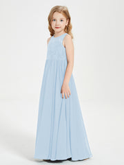 Robes Longues de Demoiselle d'Honneur Junior Haut en Dentelle Illusion Bleu Ciel