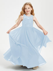 Robes Longues de Demoiselle d'Honneur Junior Haut en Dentelle Illusion Bleu Ciel