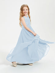 Robes Longues de Demoiselle d'Honneur Junior Haut en Dentelle Illusion Bleu Ciel