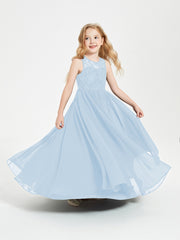 Robes Longues de Demoiselle d'Honneur Junior Haut en Dentelle Illusion Bleu Ciel