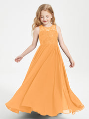 Robes Longues de Demoiselle d'Honneur Junior Haut en Dentelle Illusion Mandarine