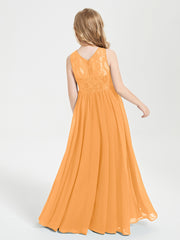 Robes Longues de Demoiselle d'Honneur Junior Haut en Dentelle Illusion Mandarine