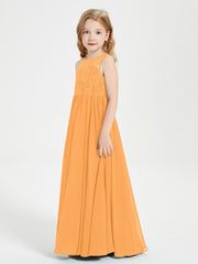 Robes Longues de Demoiselle d'Honneur Junior Haut en Dentelle Illusion Mandarine