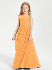 Robes Longues de Demoiselle d'Honneur Junior Haut en Dentelle Illusion Mandarine