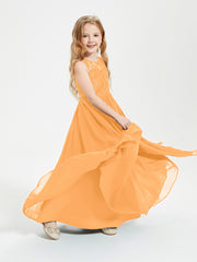Robes Longues de Demoiselle d'Honneur Junior Haut en Dentelle Illusion Mandarine