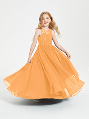 Robes Longues de Demoiselle d'Honneur Junior Haut en Dentelle Illusion Mandarine
