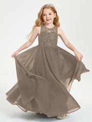 Robes Longues de Demoiselle d'Honneur Junior Haut en Dentelle Illusion Taupe