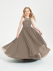 Robes Longues de Demoiselle d'Honneur Junior Haut en Dentelle Illusion Taupe