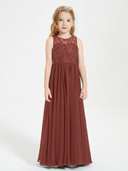 Robes Longues de Demoiselle d'Honneur Junior Haut en Dentelle Illusion Terracotta