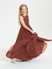 Robes Longues de Demoiselle d'Honneur Junior Haut en Dentelle Illusion Terracotta