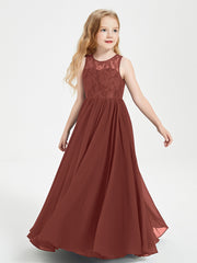 Robes Longues de Demoiselle d'Honneur Junior Haut en Dentelle Illusion Terracotta