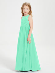 Robes Longues de Demoiselle d'Honneur Junior Haut en Dentelle Illusion Turquoise
