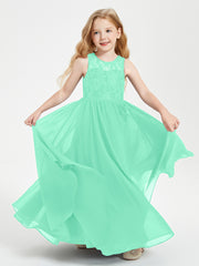 Robes Longues de Demoiselle d'Honneur Junior Haut en Dentelle Illusion Turquoise