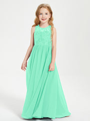 Robes Longues de Demoiselle d'Honneur Junior Haut en Dentelle Illusion Turquoise