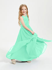 Robes Longues de Demoiselle d'Honneur Junior Haut en Dentelle Illusion Turquoise