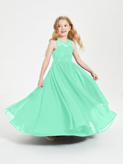 Robes Longues de Demoiselle d'Honneur Junior Haut en Dentelle Illusion Turquoise