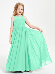 Robes Longues de Demoiselle d'Honneur Junior Haut en Dentelle Illusion Turquoise