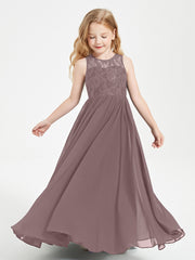 Robes Longues de Demoiselle d'Honneur Junior Haut en Dentelle Illusion Vintage Mauve