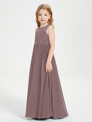 Robes Longues de Demoiselle d'Honneur Junior Haut en Dentelle Illusion Vintage Mauve