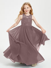 Robes Longues de Demoiselle d'Honneur Junior Haut en Dentelle Illusion Vintage Mauve