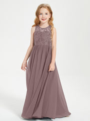Robes Longues de Demoiselle d'Honneur Junior Haut en Dentelle Illusion Vintage Mauve