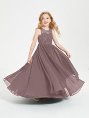 Robes Longues de Demoiselle d'Honneur Junior Haut en Dentelle Illusion Vintage Mauve