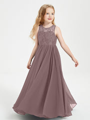 Robes Longues de Demoiselle d'Honneur Junior Haut en Dentelle Illusion Vintage Mauve