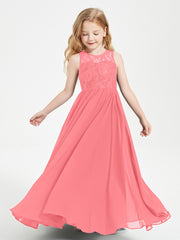 Robes Longues de Demoiselle d'Honneur Junior Haut en Dentelle Illusion Pastèque