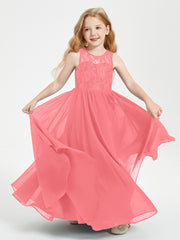 Robes Longues de Demoiselle d'Honneur Junior Haut en Dentelle Illusion Pastèque