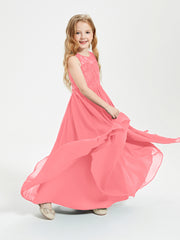 Robes Longues de Demoiselle d'Honneur Junior Haut en Dentelle Illusion Pastèque