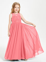 Robes Longues de Demoiselle d'Honneur Junior Haut en Dentelle Illusion Pastèque