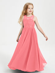 Robes Longues de Demoiselle d'Honneur Junior Haut en Dentelle Illusion Pastèque