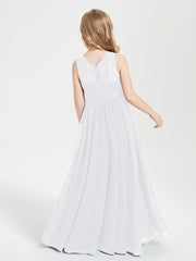 Robes Longues de Demoiselle d'Honneur Junior Haut en Dentelle Illusion Blanc