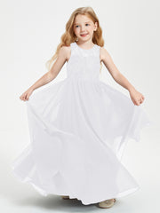 Robes Longues de Demoiselle d'Honneur Junior Haut en Dentelle Illusion Blanc