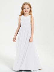 Robes Longues de Demoiselle d'Honneur Junior Haut en Dentelle Illusion Blanc