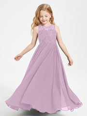 Robes Longues de Demoiselle d'Honneur Junior Haut en Dentelle Illusion Glycine