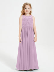 Robes Longues de Demoiselle d'Honneur Junior Haut en Dentelle Illusion Glycine