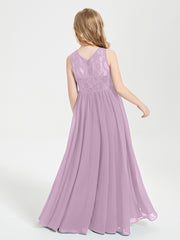 Robes Longues de Demoiselle d'Honneur Junior Haut en Dentelle Illusion Glycine