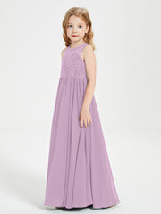 Robes Longues de Demoiselle d'Honneur Junior Haut en Dentelle Illusion Glycine
