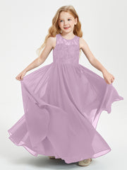 Robes Longues de Demoiselle d'Honneur Junior Haut en Dentelle Illusion Glycine