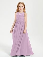 Robes Longues de Demoiselle d'Honneur Junior Haut en Dentelle Illusion Glycine