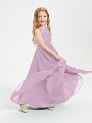 Robes Longues de Demoiselle d'Honneur Junior Haut en Dentelle Illusion Glycine